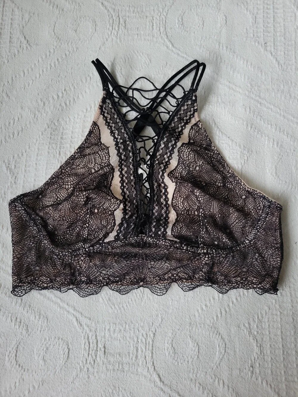 Victoria's Secret Black Lace Overlay Bralette with Nude Lining